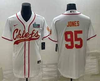 Mens Kansas City Chiefs #95 Chris Jones White With Super Bowl LVII Patch Cool Base Stitched Baseball Jersey->kansas city chiefs->NFL Jersey